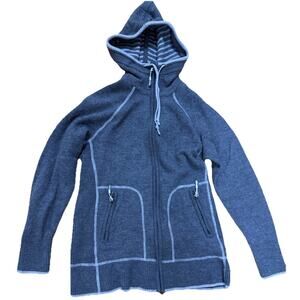 L.L. BEAN Women’s Gray Full Zip Merino Wool Sweater with Hoodie Size Small
